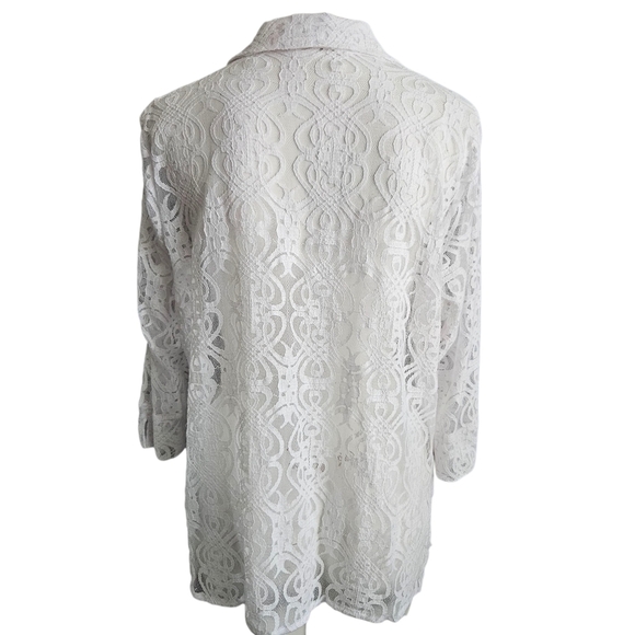 White Lace Button Up Mother Of Pearl Buttons Size 1X See Through Sexy Romantic - Picture 3 of 10